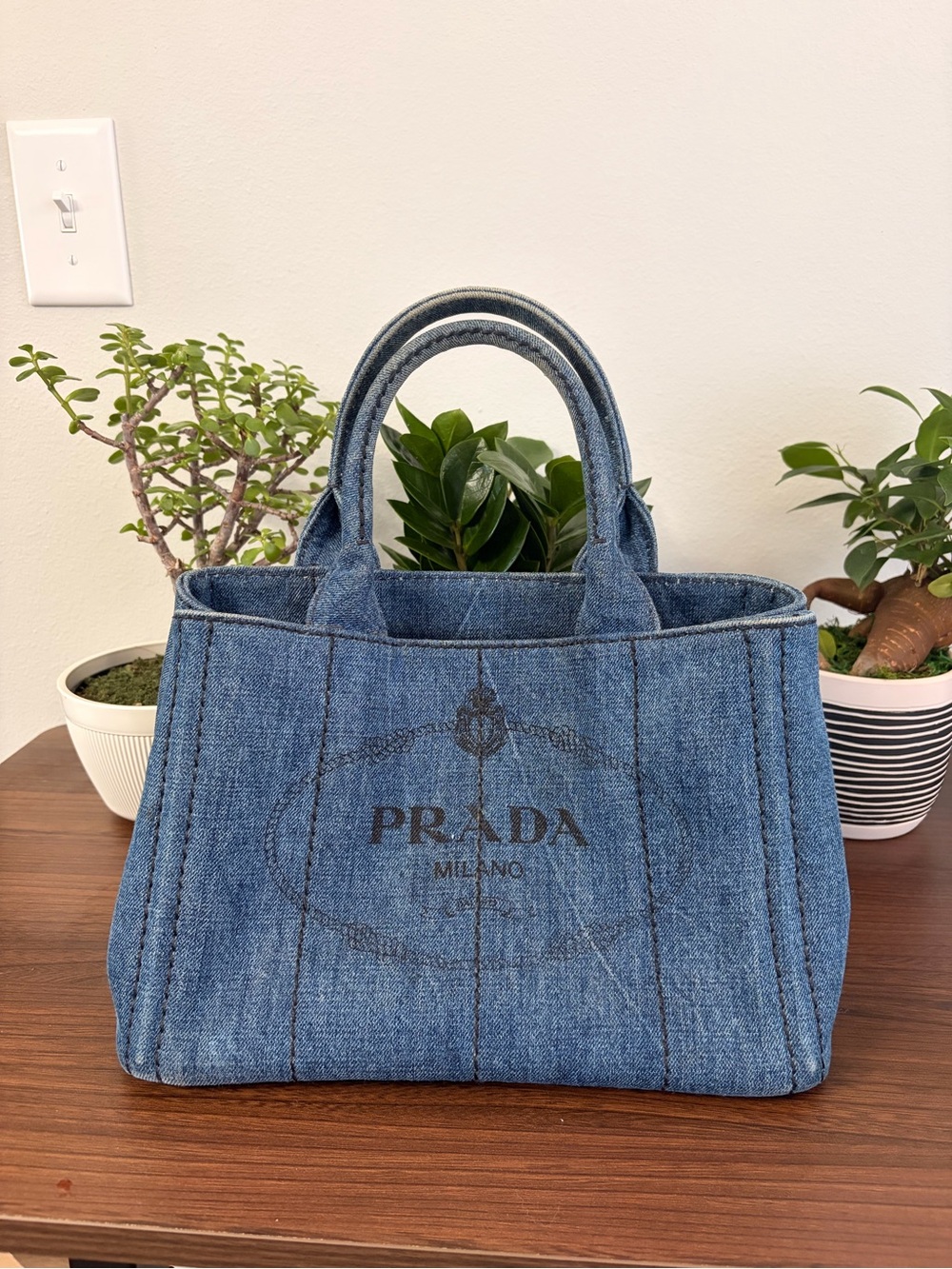 Prada Denim Tote in Blue with Navy Strap - Picture 8 of 8